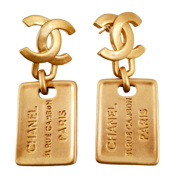 DESIGNER-STYLE GOLD TONE DANGLING EARRINGS - Picture 1 of 10